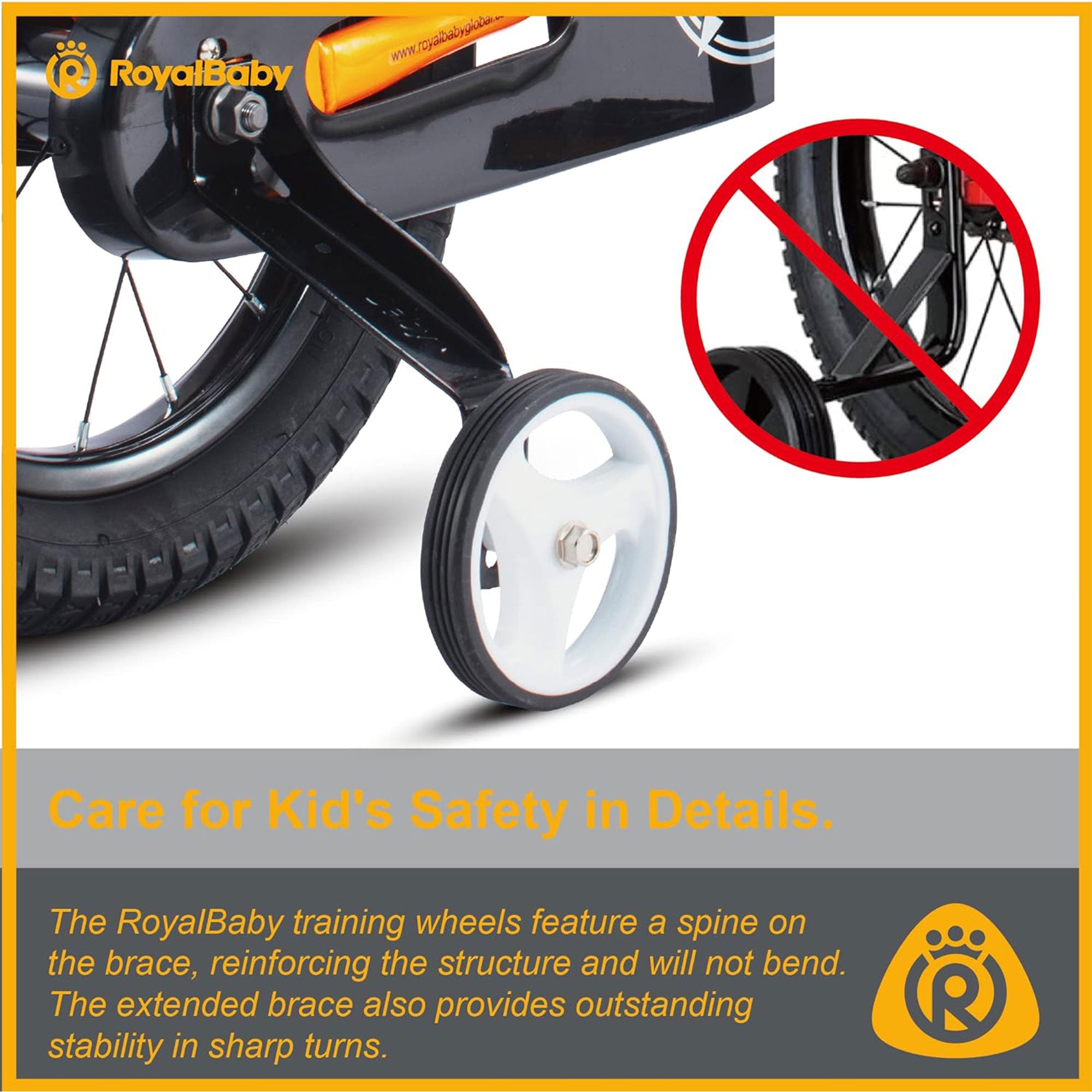 RoyalBaby Freestyle 16" Bike with Training Wheels & Kickstand, Orange (Open Box) - VMInnovations