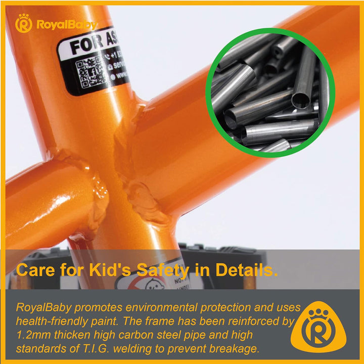 RoyalBaby Freestyle 16" Bike with Training Wheels & Kickstand, Orange (Open Box)