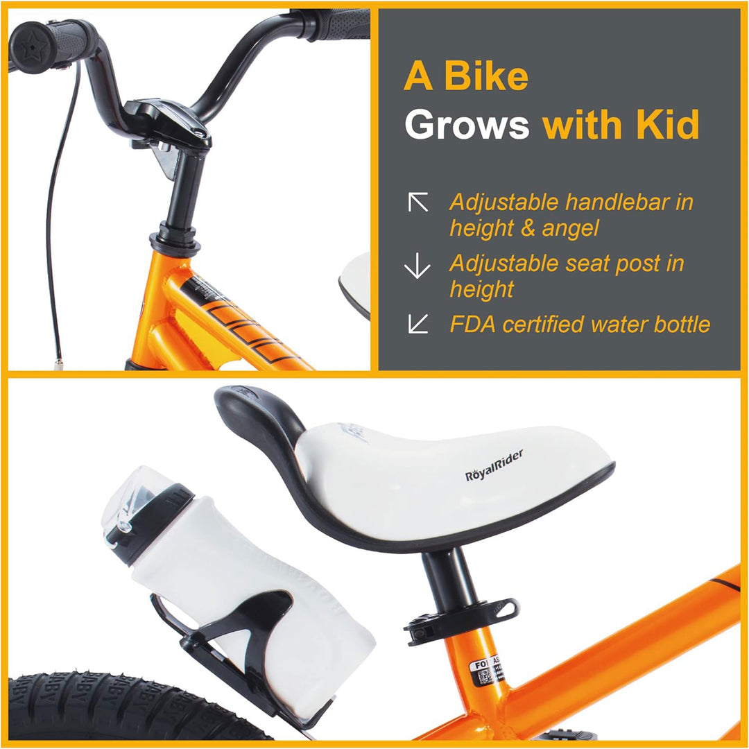 RoyalBaby Freestyle 16" Bike with Training Wheels & Kickstand, Orange (Open Box)