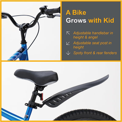 RoyalBaby Freestyle 20" Bicycle with Kickstand & Water Bottle, Blue (Open Box)