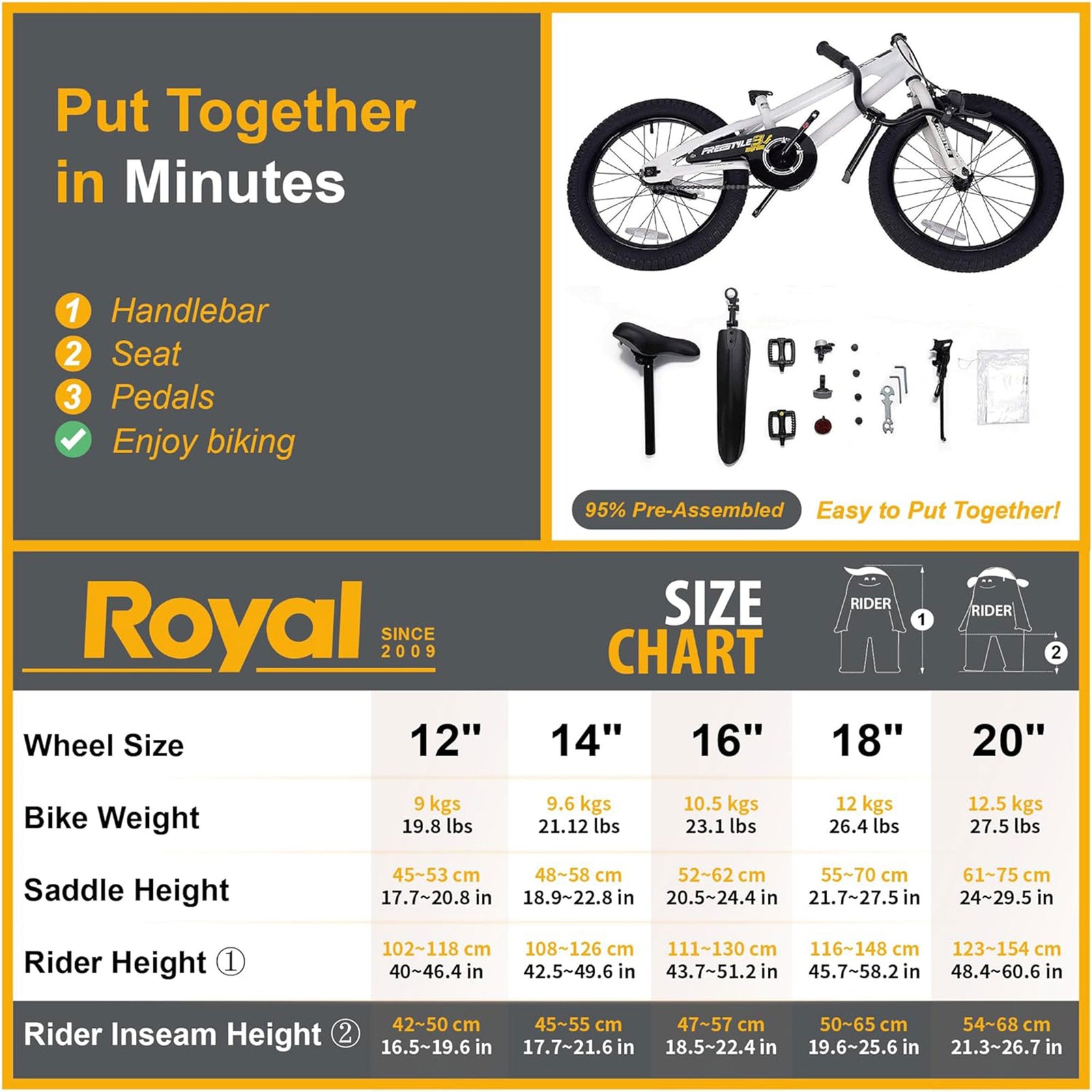 RoyalBaby 20" Kids Bicycle with Kickstand and Water Bottle, White (Open Box) - VMInnovations