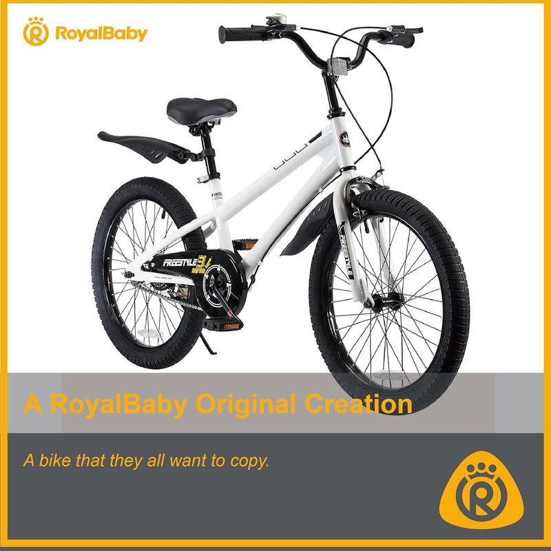 RoyalBaby 20" Kids Bicycle with Kickstand and Water Bottle, White (Open Box)