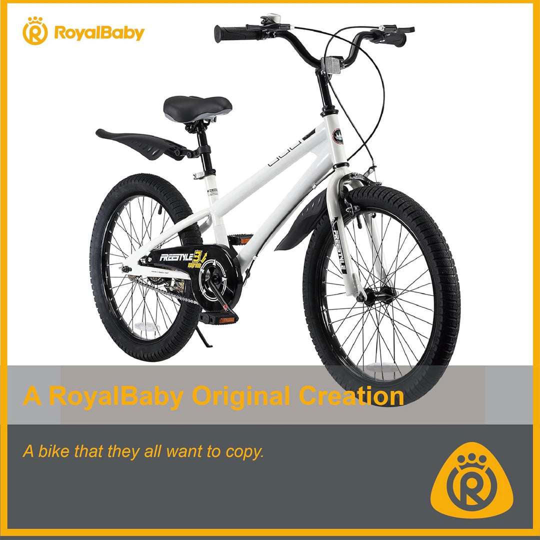 RoyalBaby Freestyle 20" Kids Bicycle w/Kickstand & Water Bottle, White (Used)