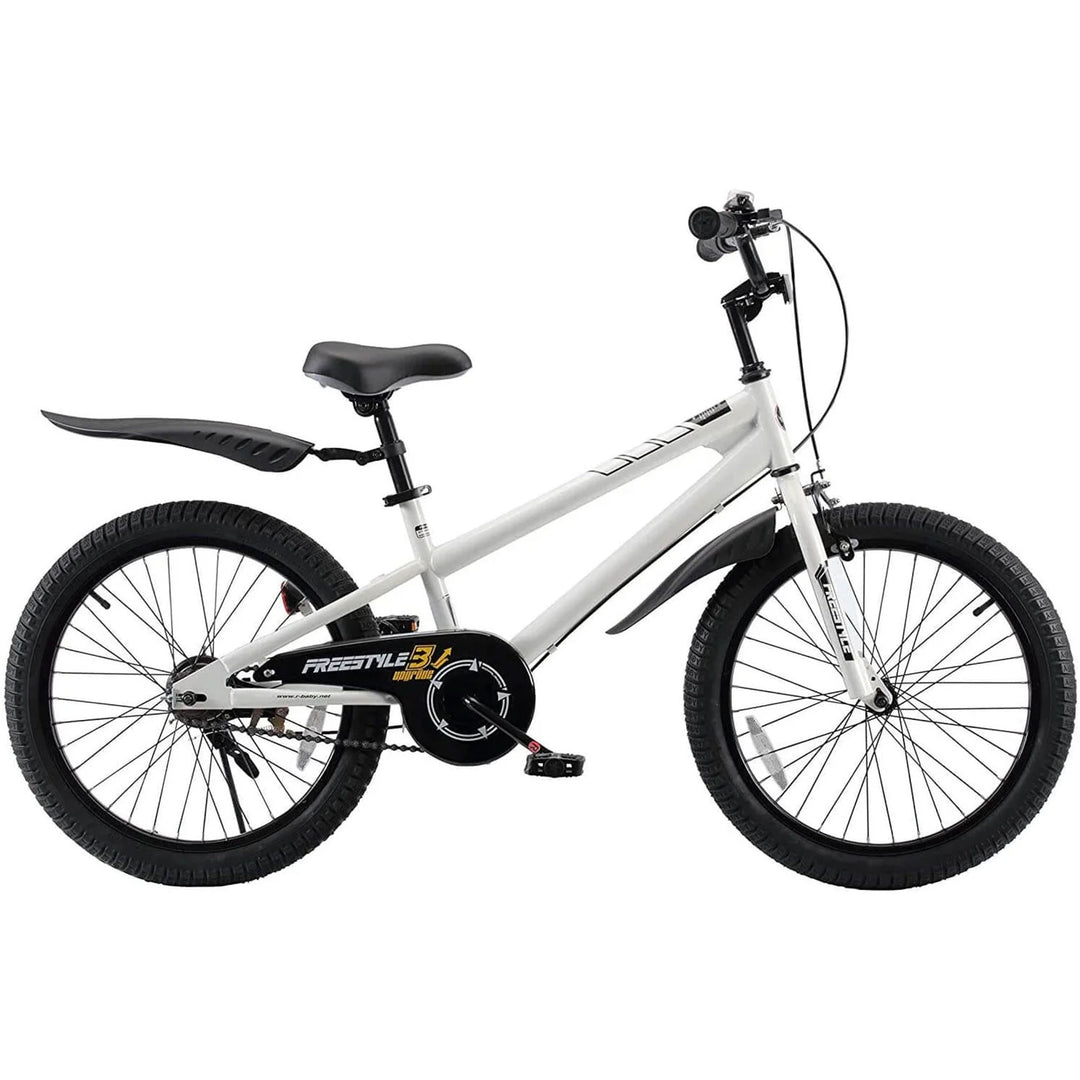 RoyalBaby Freestyle 20 Inch Kids Bicycle with Kickstand and Water Bottle, White - VMInnovations