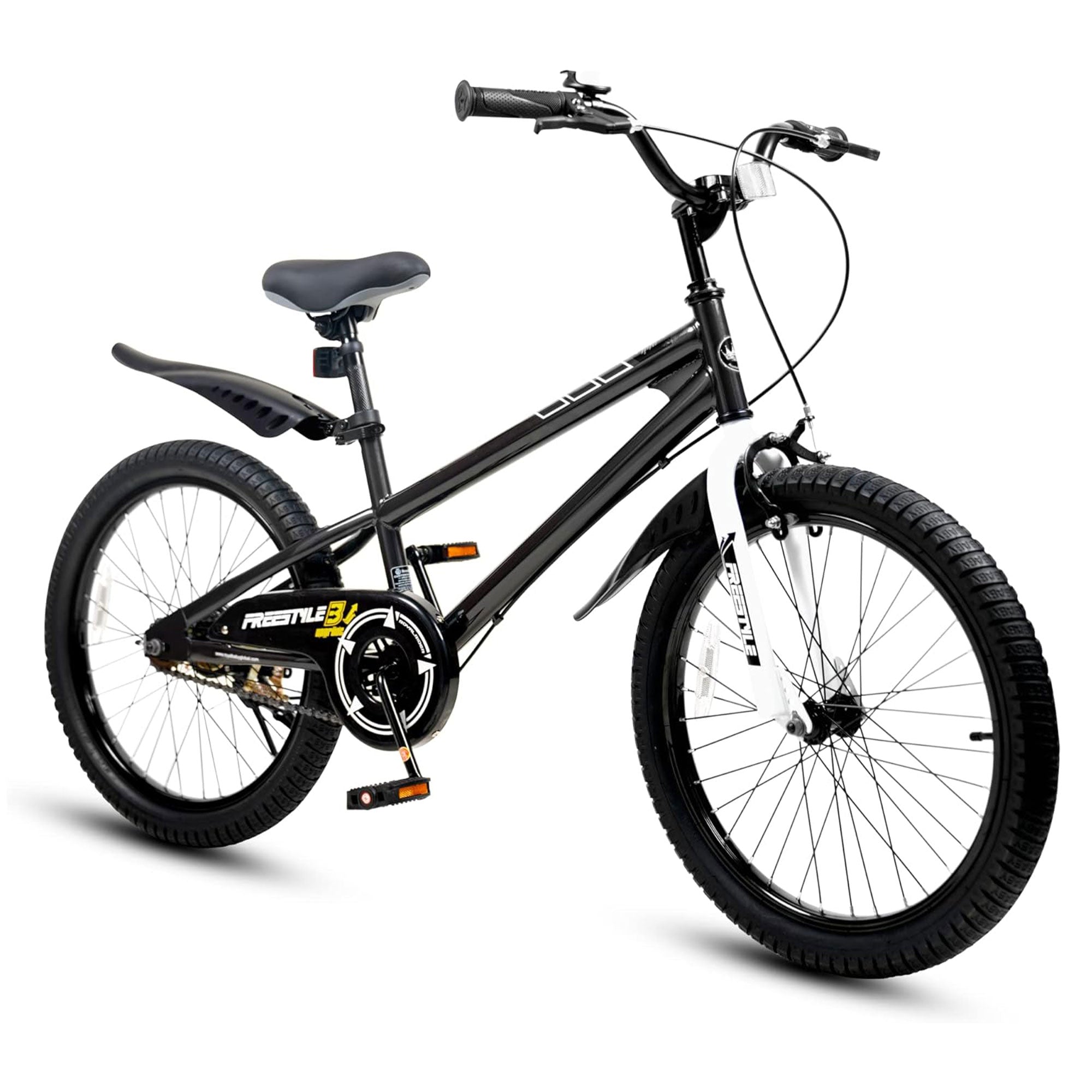 RoyalBaby Freestyle 20 Inch Kids Bicycle with Kickstand and Water Bottle, Black - VMInnovations