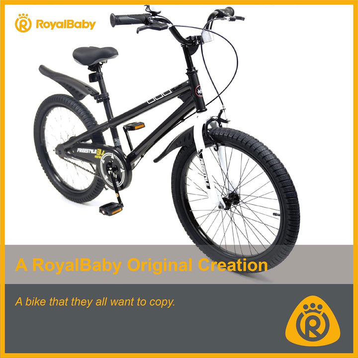RoyalBaby Freestyle 20 Inch Kids Bicycle with Kickstand and Water Bottle, Black - VMInnovations