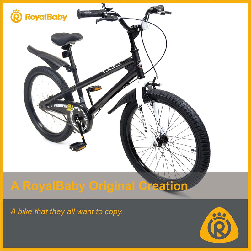 RoyalBaby Freestyle 20 Inch Kids Bicycle with Kickstand and Water Bottle, Black