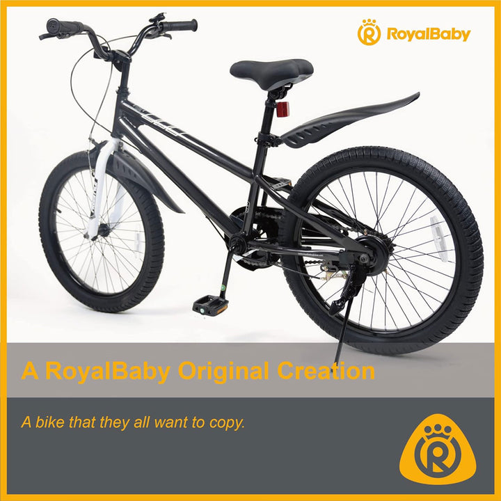 RoyalBaby Freestyle 20 Inch Kids Bicycle with Kickstand and Water Bottle, Black - VMInnovations