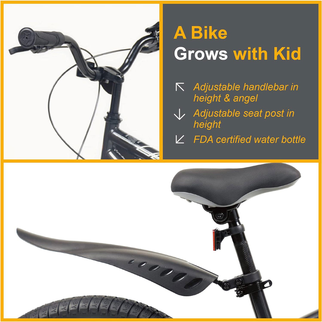 RoyalBaby Freestyle 20 Inch Kids Bicycle with Kickstand and Water Bottle, Black - VMInnovations