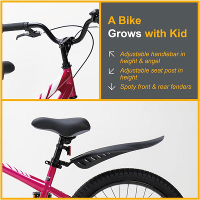 RoyalBaby 20" Kids Bicycle with Kickstand and Water Bottle, Fuchsia (Open Box)