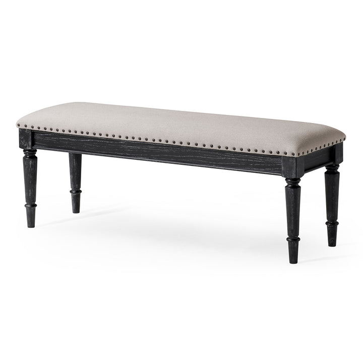 Maven Lane Traditional Upholstered Wooden Bench, Antiqued Black Finish (Used) - VMInnovations