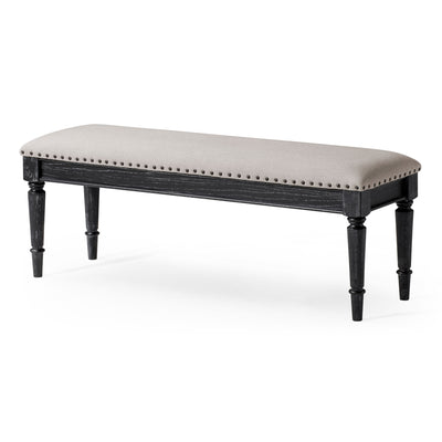 Maven Lane Elizabeth Traditional Upholstered Wooden Bench, Antiqued Black Finish