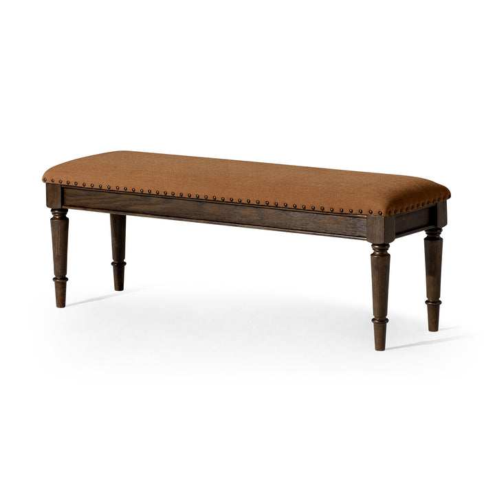 Maven Lane Traditional Upholstered Wooden Bench, Antiqued Brown(Open Box) - VMInnovations