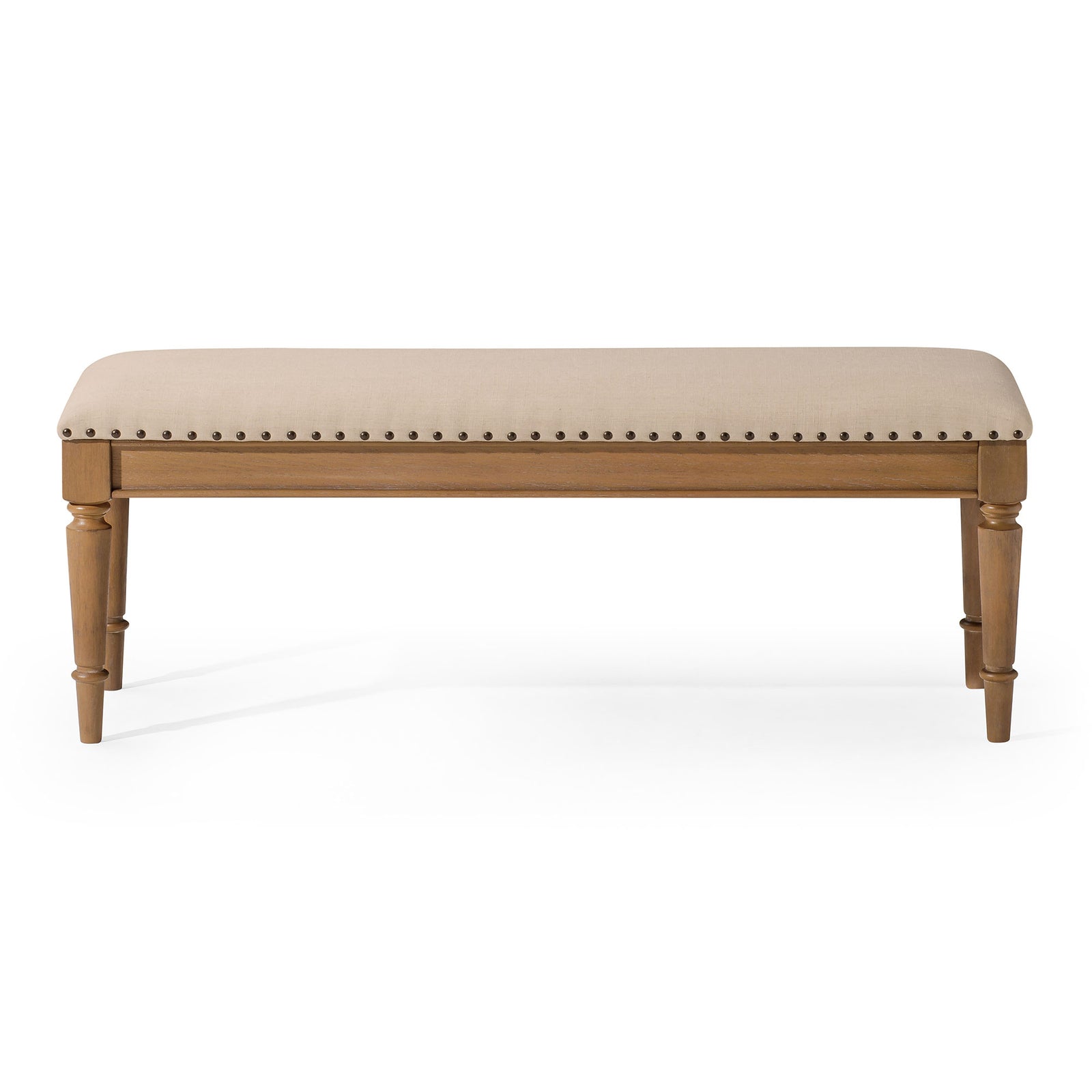 Maven Lane Elizabeth Traditional Upholstered Wood Bench, Antiqued Natural Finish - VMInnovations