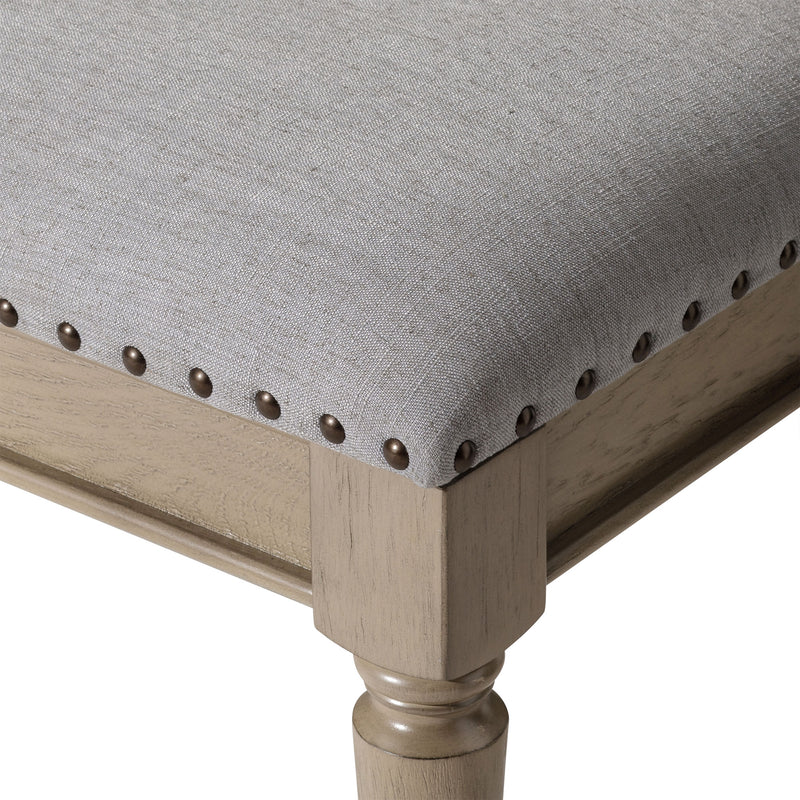 Maven Lane Elizabeth Traditional Upholstered Wooden Bench, Antiqued Grey Finish