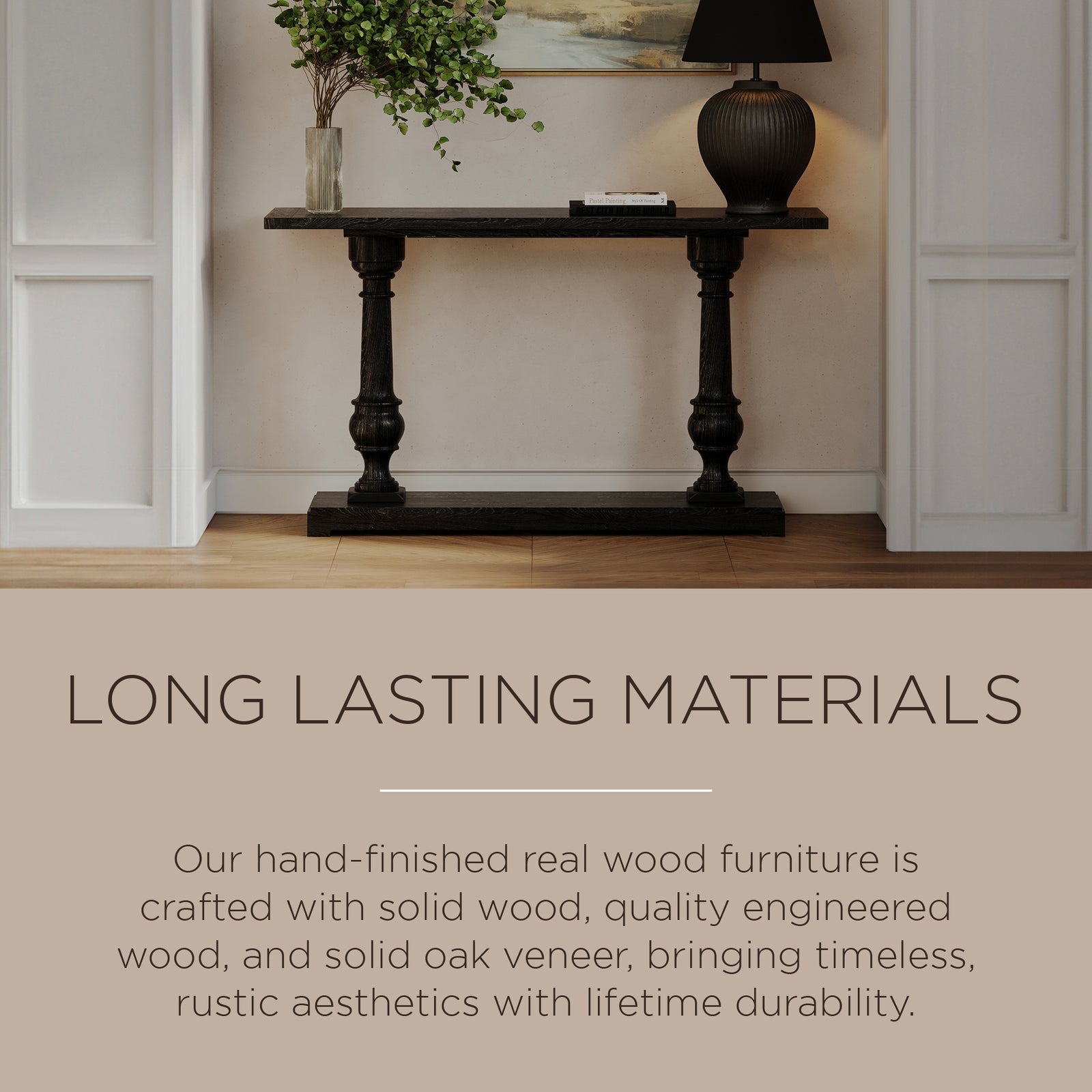 Maven Lane Arthur Traditional Wooden Console Table in Antiqued Black Finish - VMInnovations
