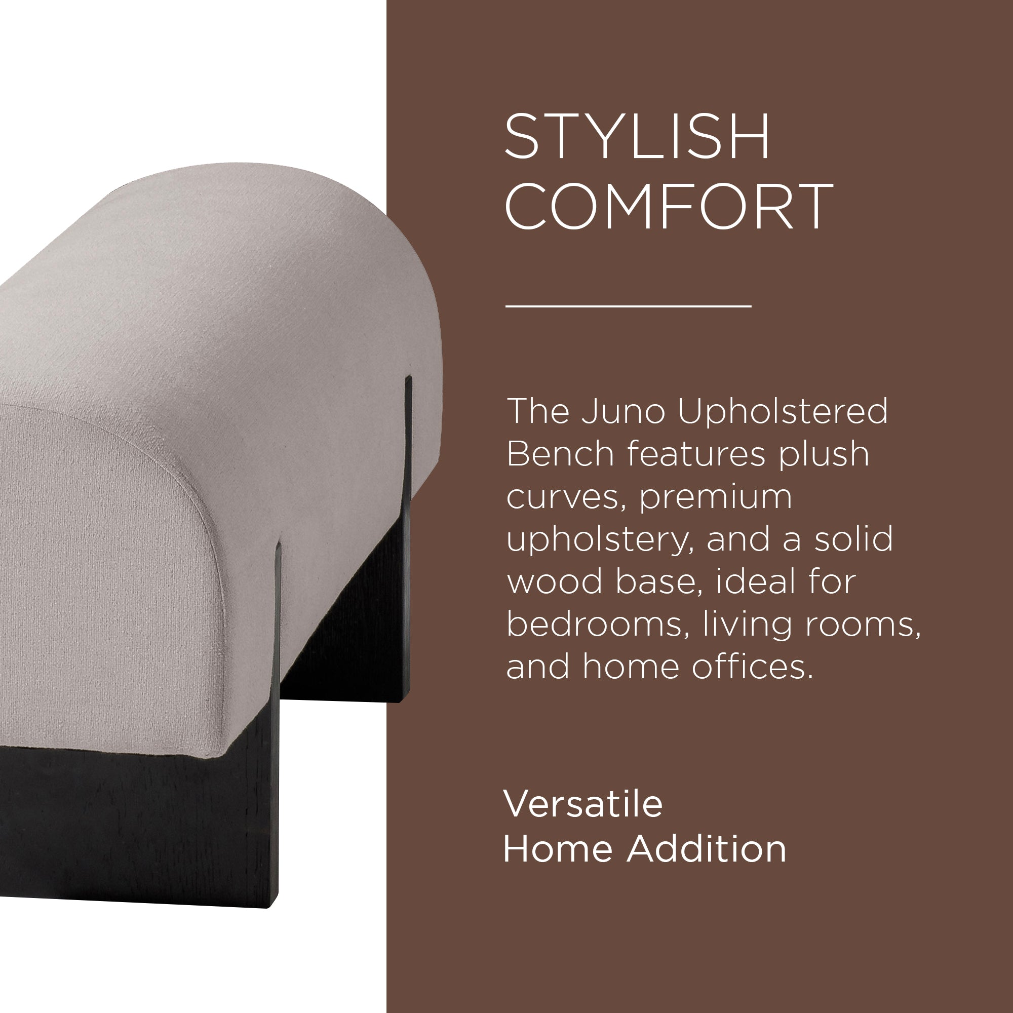 Maven Lane Juno Modern Upholstered Wooden Bench in Refined Black Finish - VMInnovations