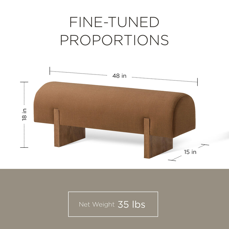 Maven Lane Juno Modern Upholstered Wooden Bench in Refined Brown Finish