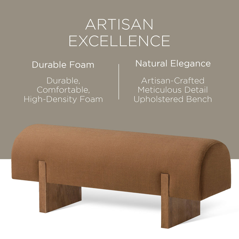 Maven Lane Juno Modern Upholstered Wooden Bench in Refined Brown Finish