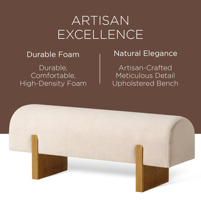 Maven Lane Juno Modern Upholstered Wooden Bench in Refined Natural Finish (Used) - VMInnovations