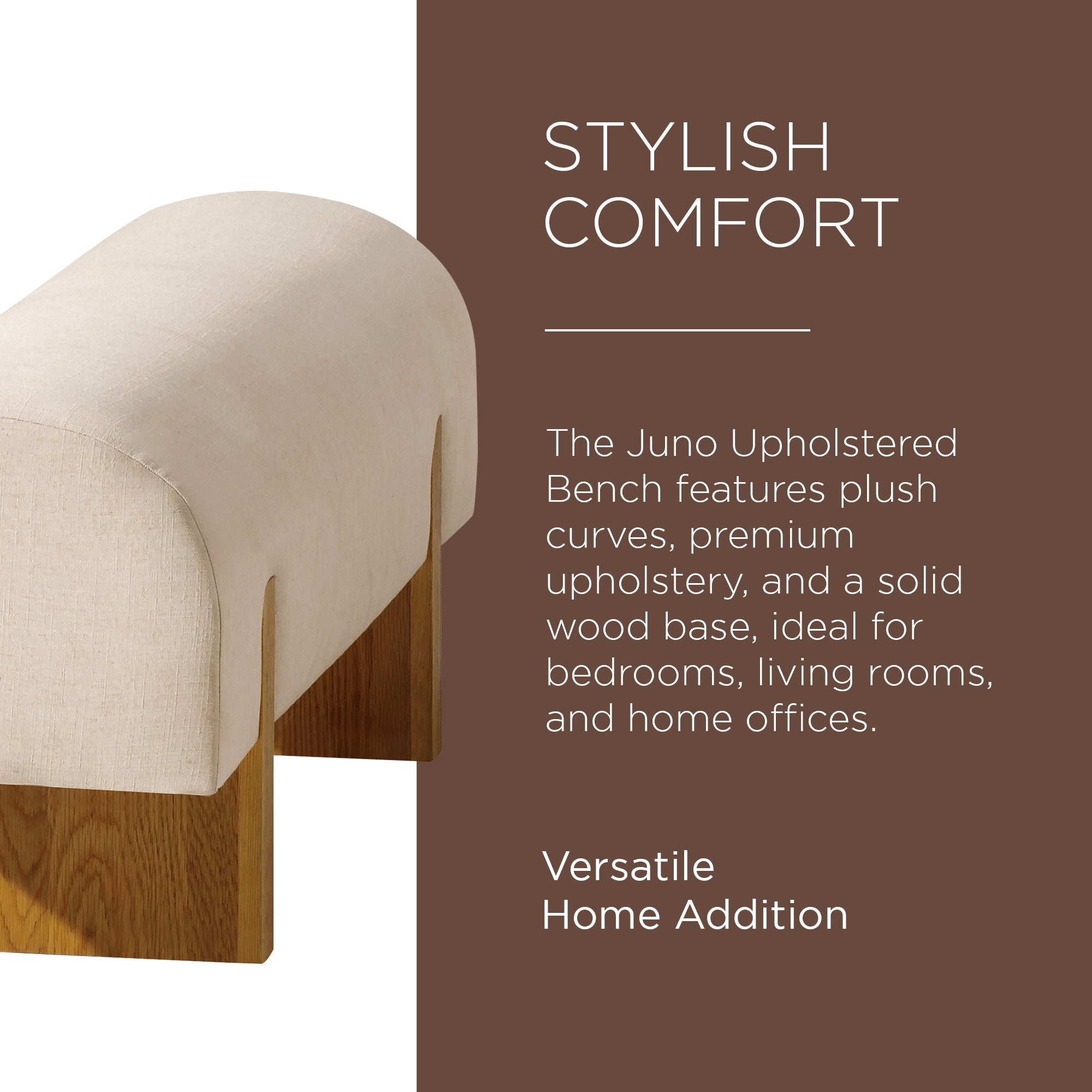 Maven Lane Juno Modern Upholstered Wooden Bench in Refined Natural Finish (Used) - VMInnovations