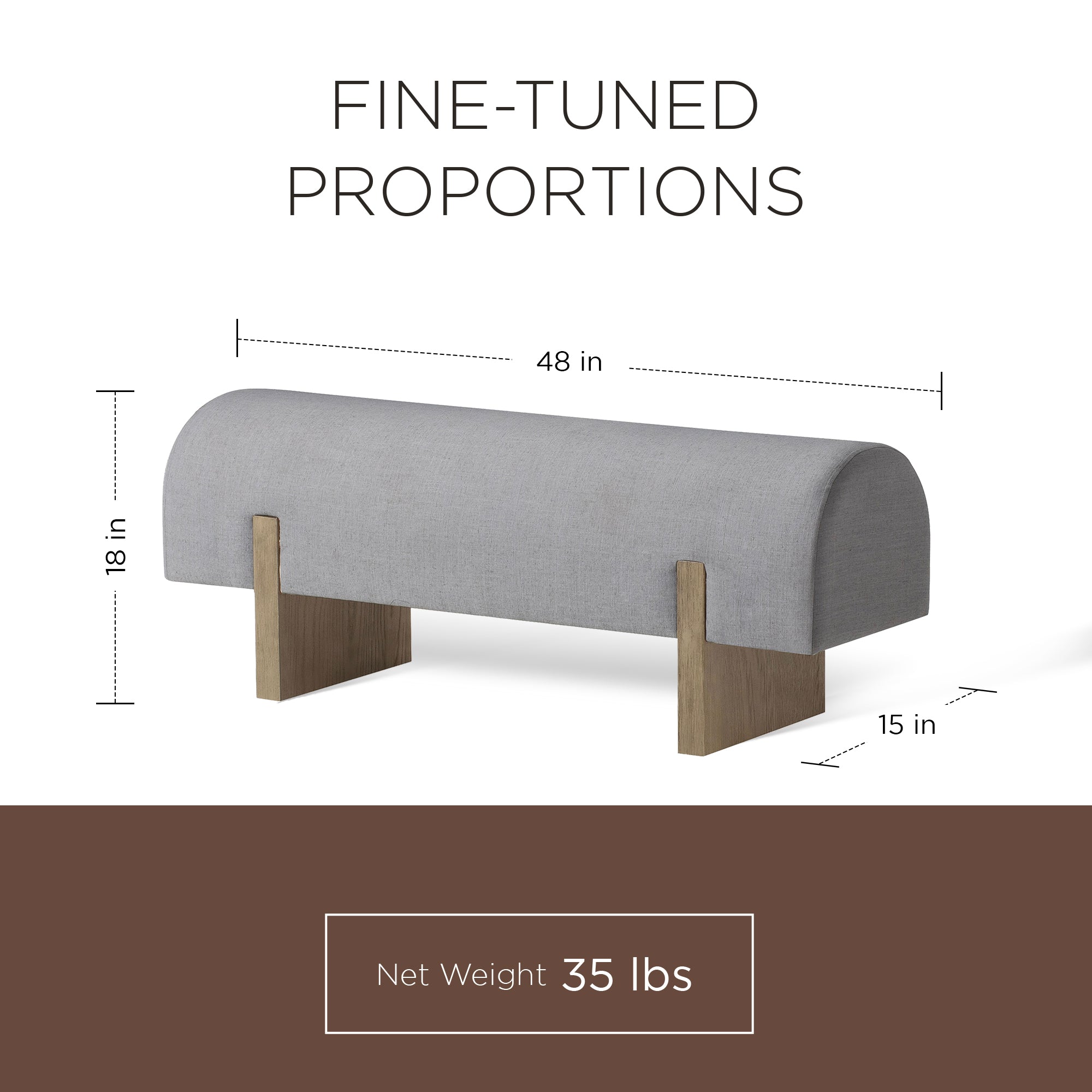 Maven Lane Juno Modern Upholstered Wooden Bench in Refined Grey Finish - VMInnovations