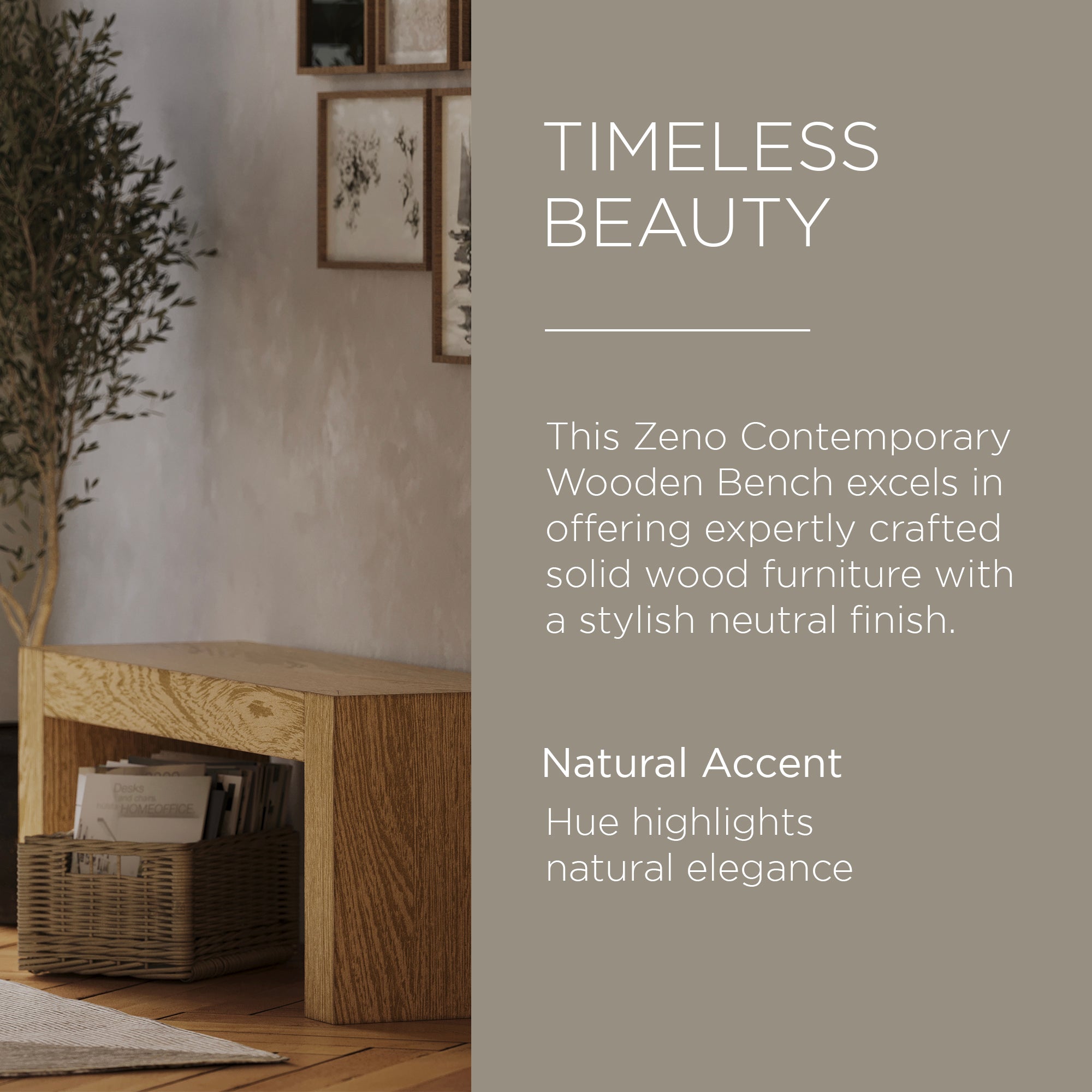 Maven Lane Zeno Contemporary Wooden Bench in Weathered Natural Finish (Used)