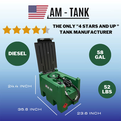 AM-TANK 58 Gal Portable Diesel Only Tank w/12 Volt Pump & Covering Lid(Open Box)