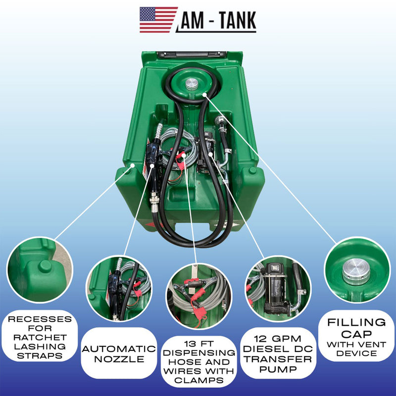 AM-TANK 58 Gal Portable Diesel Only Tank with 12 Volt Pump & Covering Lid (Used)