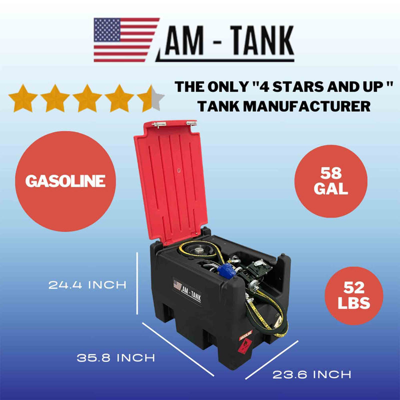 AM-TANK 58 Gal Gasoline & Diesel Fuel Tank w/12 Volt Pump & Covering Lid (Used)