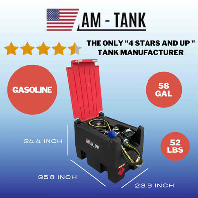 AM-TANK 58 Gal Gasoline & Diesel Fuel Tank w/12 Volt Pump & Covering Lid (Used)