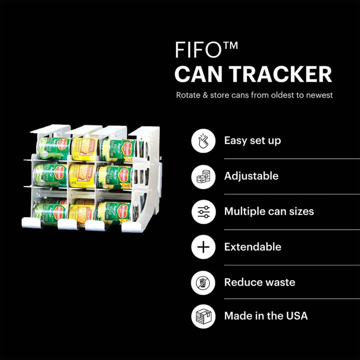 FIFO Countertop Can Tracker Holds 54 10 to 15 Oz Cans, USA Made, White (2 Pack)