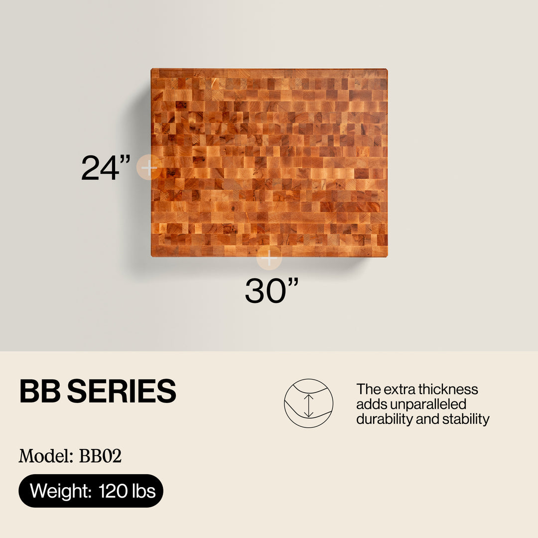 John Boos BB Series Large Reversible Wood Chopping Board, 30" x 24" x 6", Maple