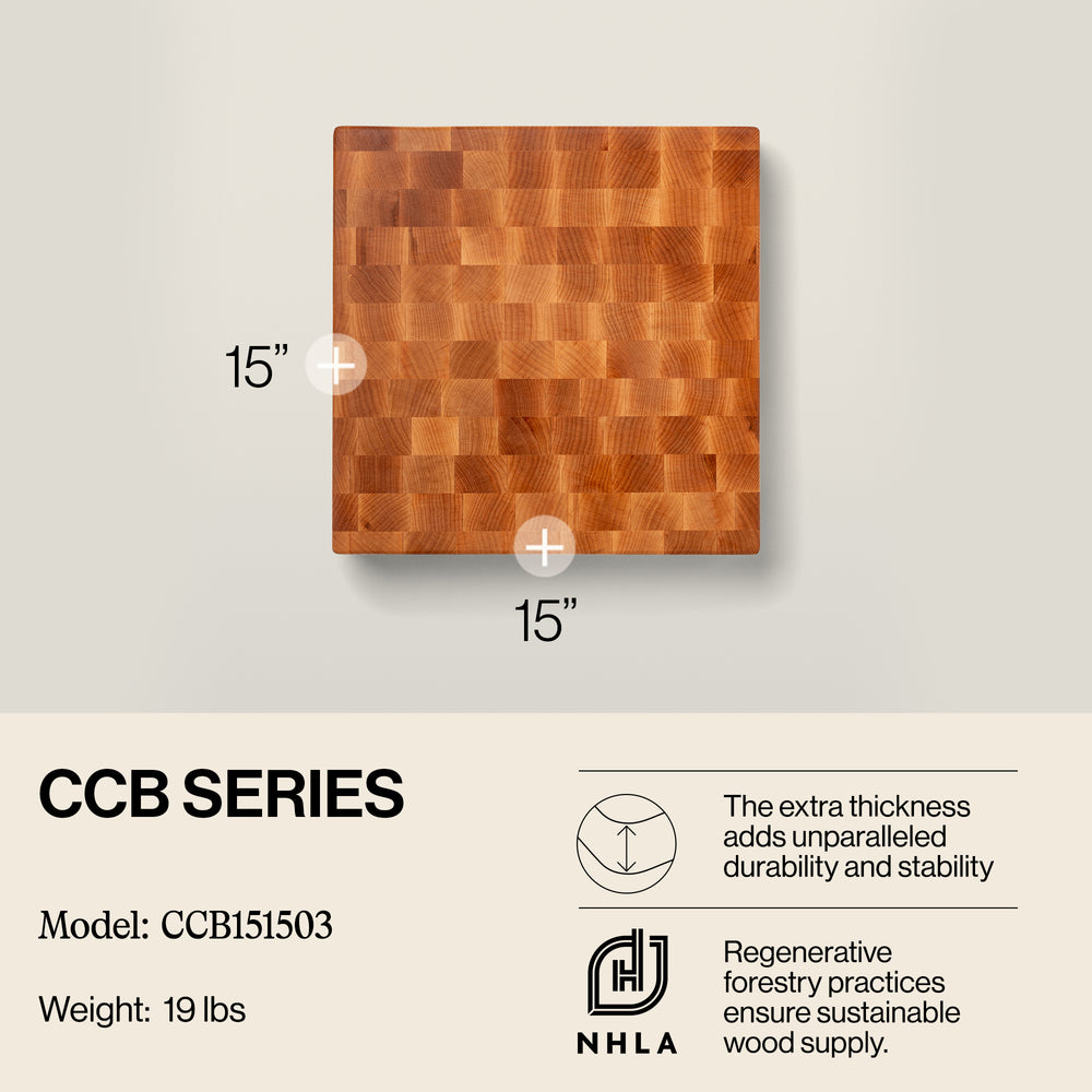 John Boos Medium Maple Wood End Grain Cutting Board for Kitchen, 15" x 15" x 3" - VMInnovations