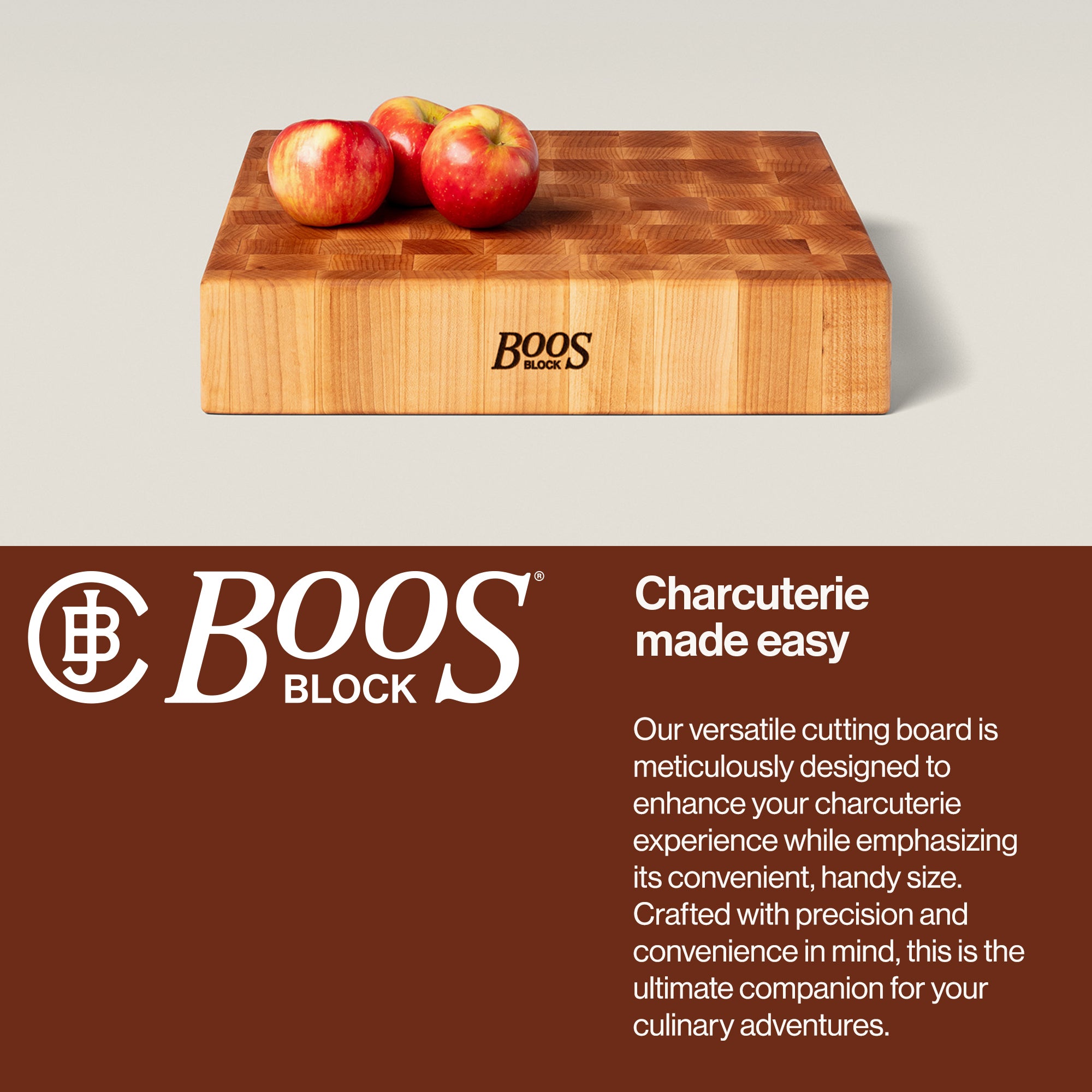 John Boos Medium Maple Wood End Grain Cutting Board for Kitchen, 15" x 15" x 3" - VMInnovations