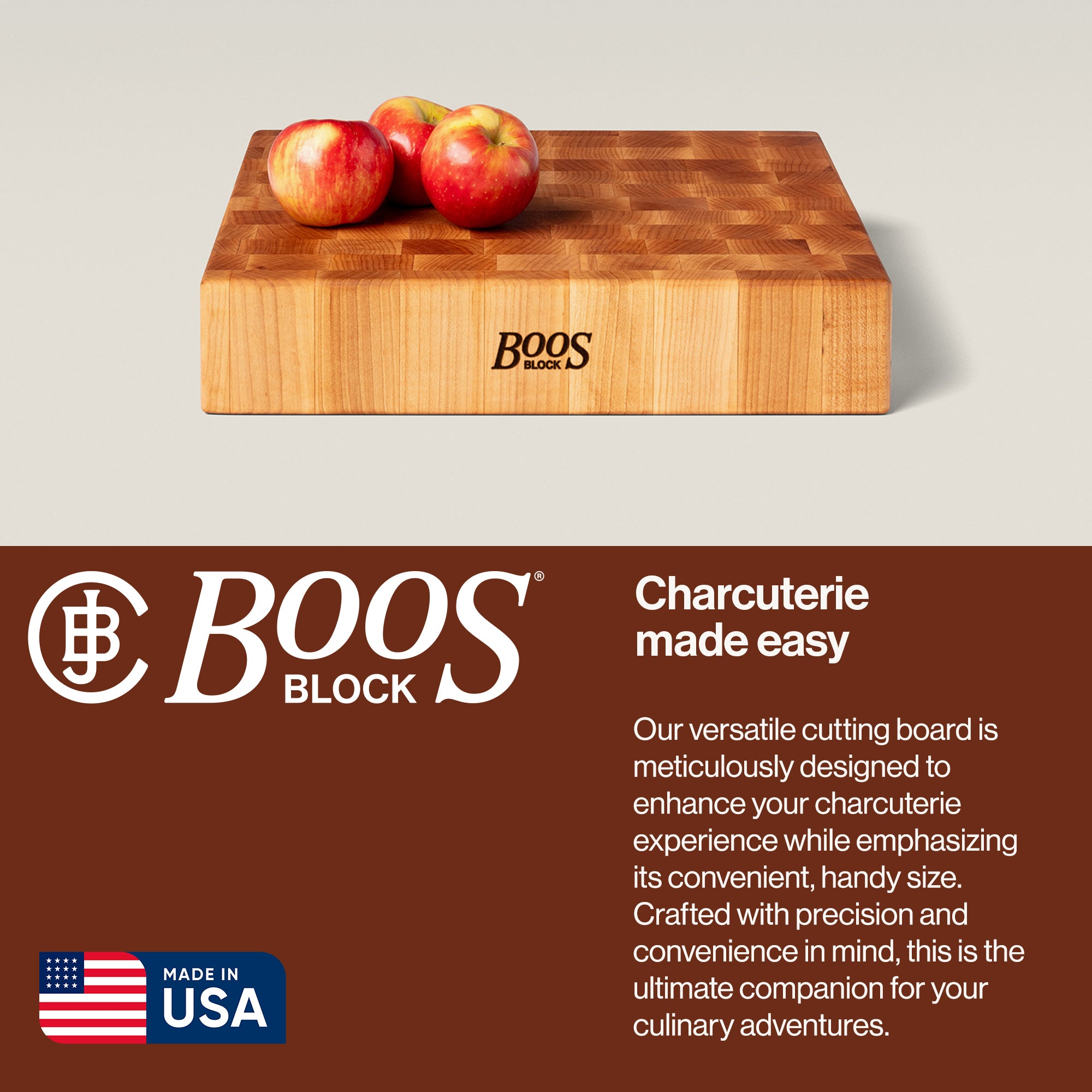 John Boos Medium Maple Wood End Grain Cutting Board, 15" x 15" x 3" (Open Box) - VMInnovations
