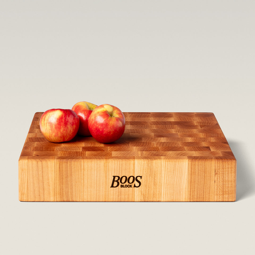 John Boos Medium Maple Wood End Grain Cutting Board for Kitchen, 15" x 15" x 3" - VMInnovations
