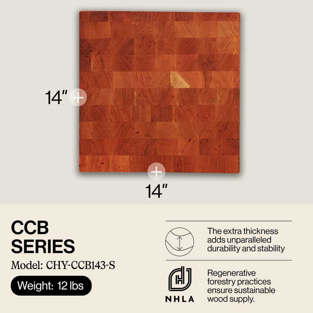 John Boos Small Cherry Wood End Grain Cutting Board for Kitchen, 14" x 14" x 3" - VMInnovations