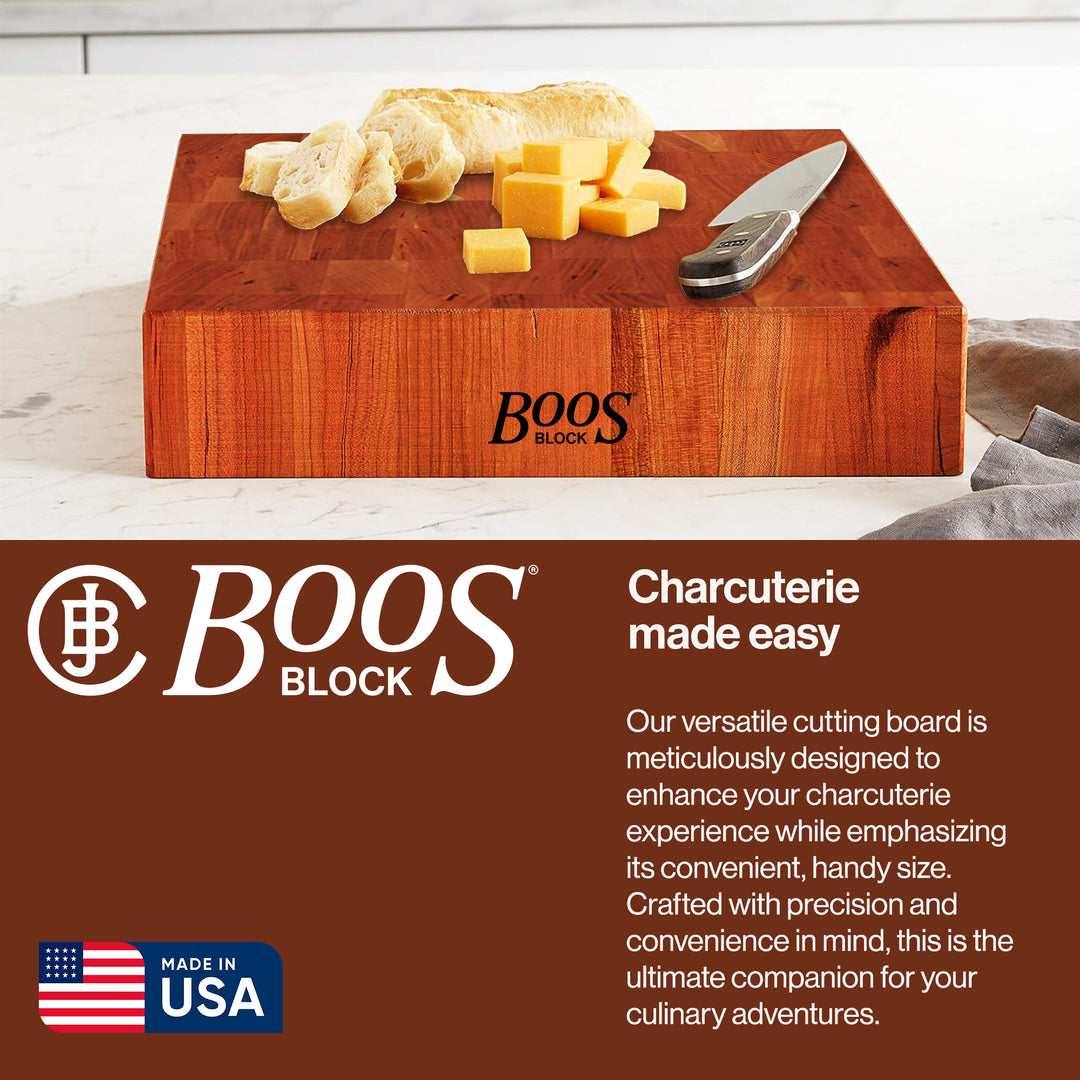 John Boos Small Cherry Wood End Grain Cutting Board for Kitchen, 14" x 14" x 3" - VMInnovations