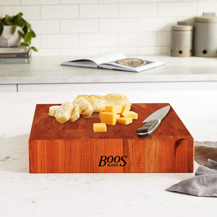 John Boos Small Cherry Wood End Grain Cutting Board for Kitchen, 14" x 14" x 3" - VMInnovations