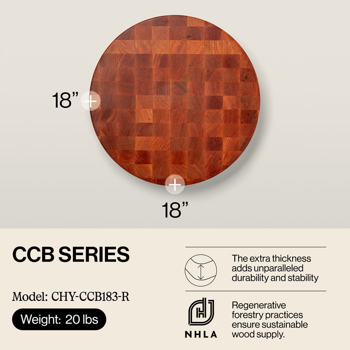 John Boos Cherry Wood End Grain Round Cutting Board for Kitchen, 18" x 18" x 3"