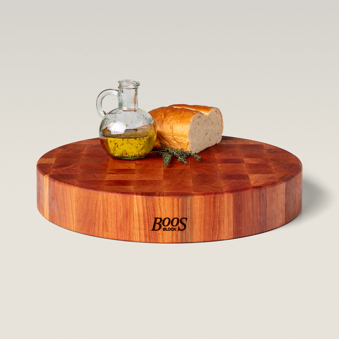 John Boos Cherry Wood End Grain Round Cutting Board for Kitchen, 18" x 18" x 3"
