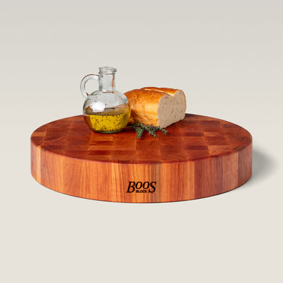 John Boos Cherry Wood End Grain Round Cutting Board, 18" x 18" x 3" (Open Box) - VMInnovations