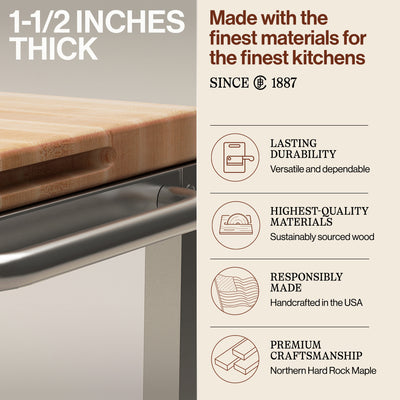 John Boos Cucina Culinarte Kitchen Cart with Removable Maple Wood Cutting Board