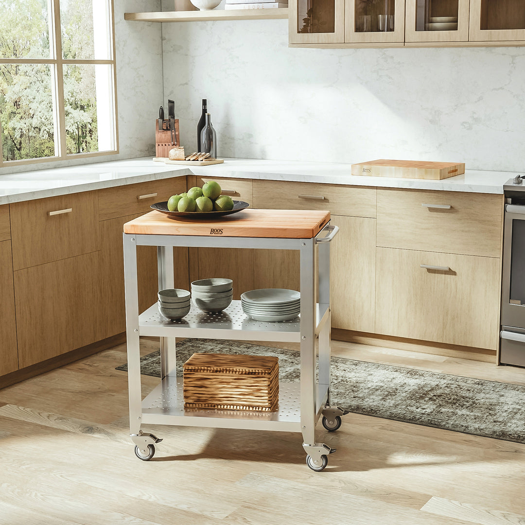 John Boos Cucina Culinarte Kitchen Cart with Removable Maple Wood Cutting Board