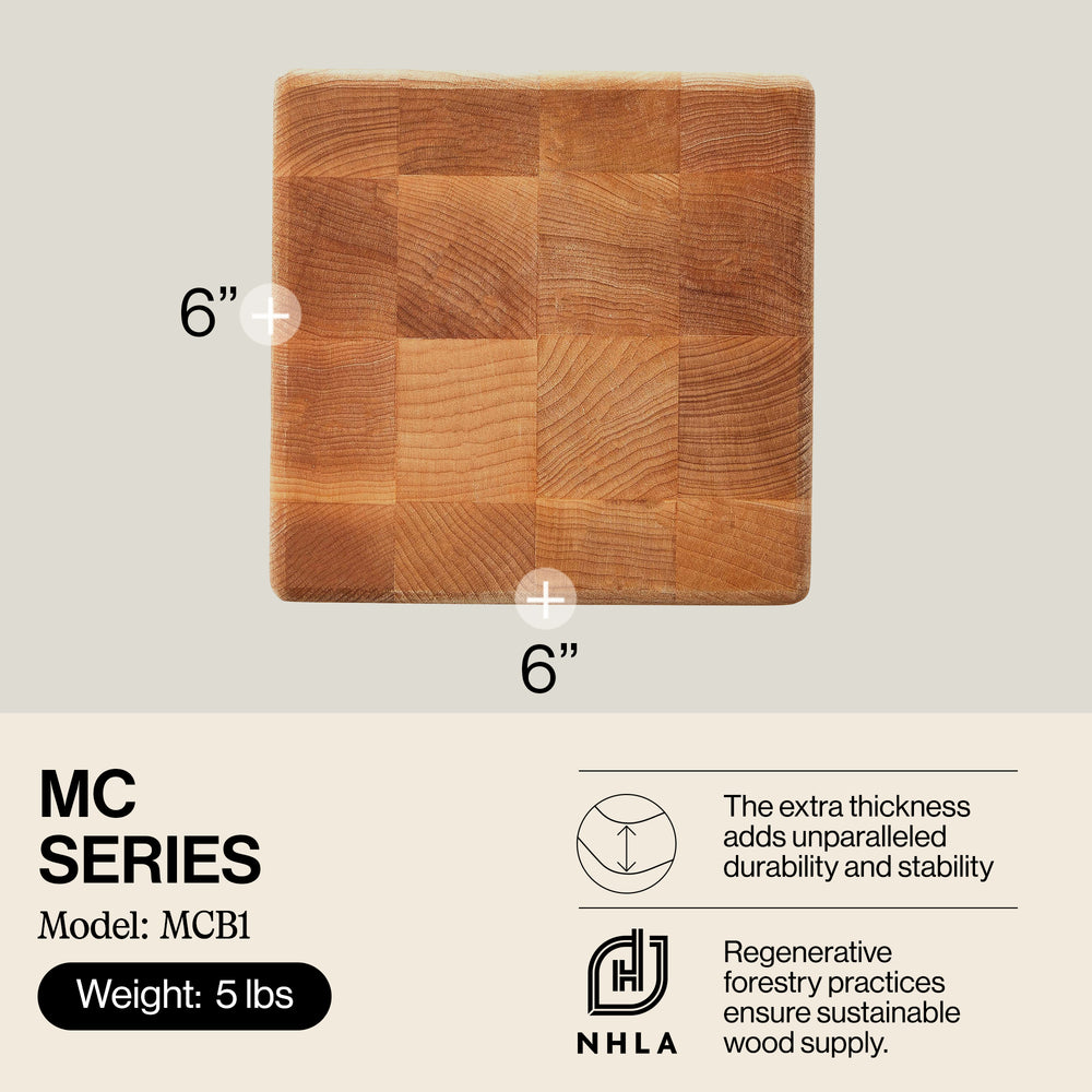 John Boos MC Series Square Wood Cutting Board with Feet, 6" x 6", Maple - VMInnovations
