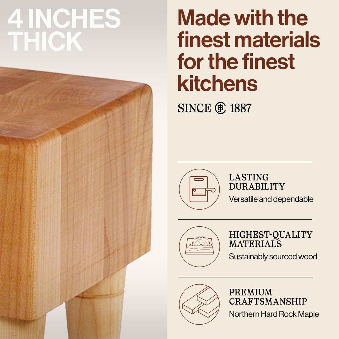 John Boos MC Series Square Wood Cutting Board with Feet, 6" x 6", Maple - VMInnovations