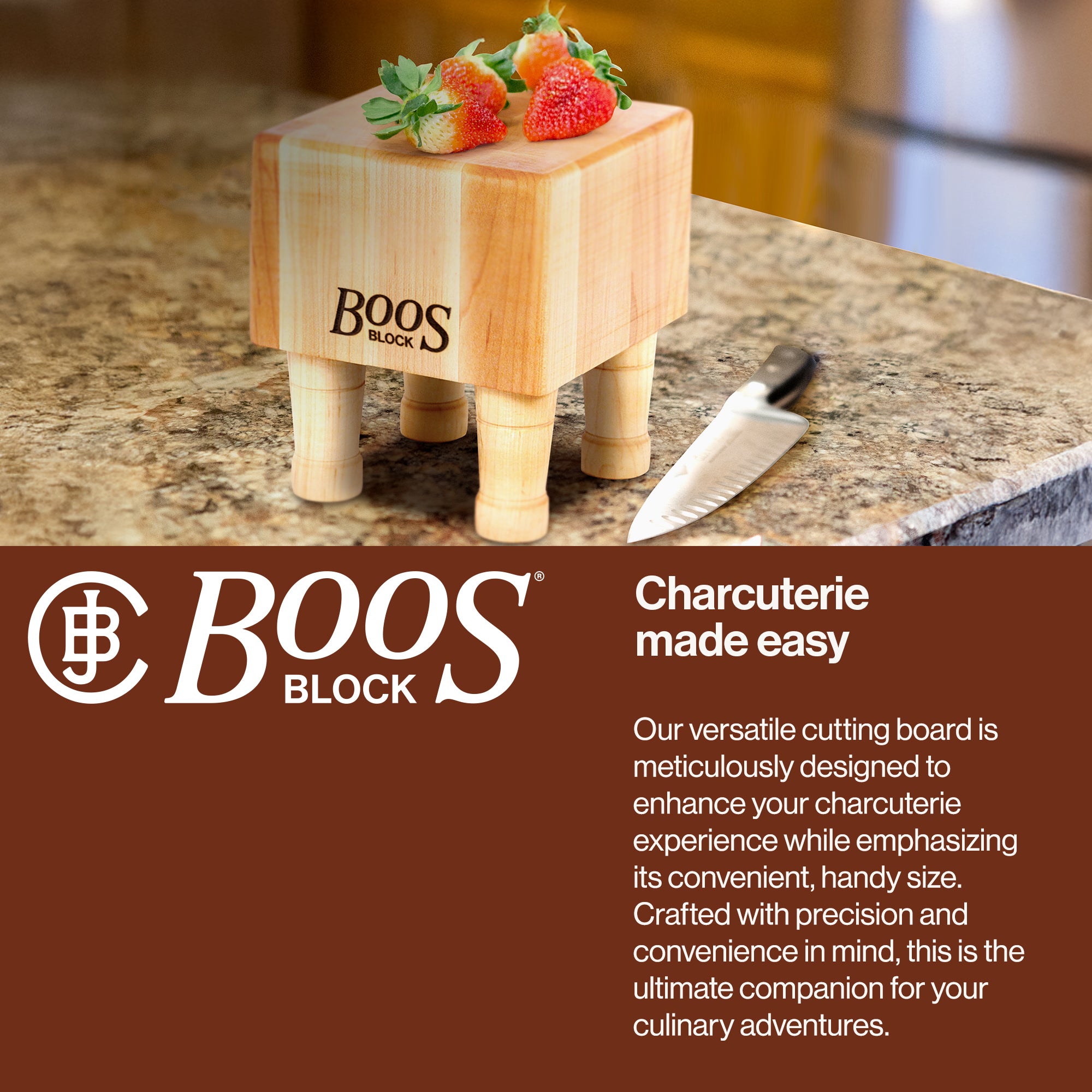 John Boos Maple Wood End Grain Cutting Board for Kitchen 6” x 6” x 4” (Open Box) - VMInnovations