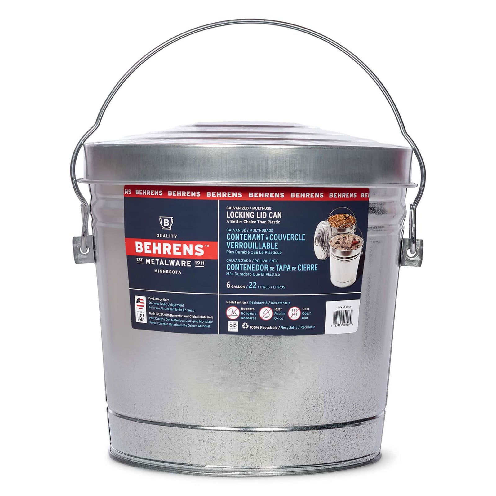 Behrens 6 Gallon Galvanized Steel Storage Can with Locking Lid and Wire Handle - VMInnovations