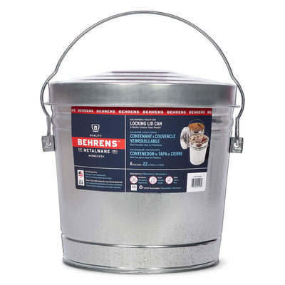 Behrens 6 Gallon Galvanized Steel Storage Can with Locking Lid and Wire Handle